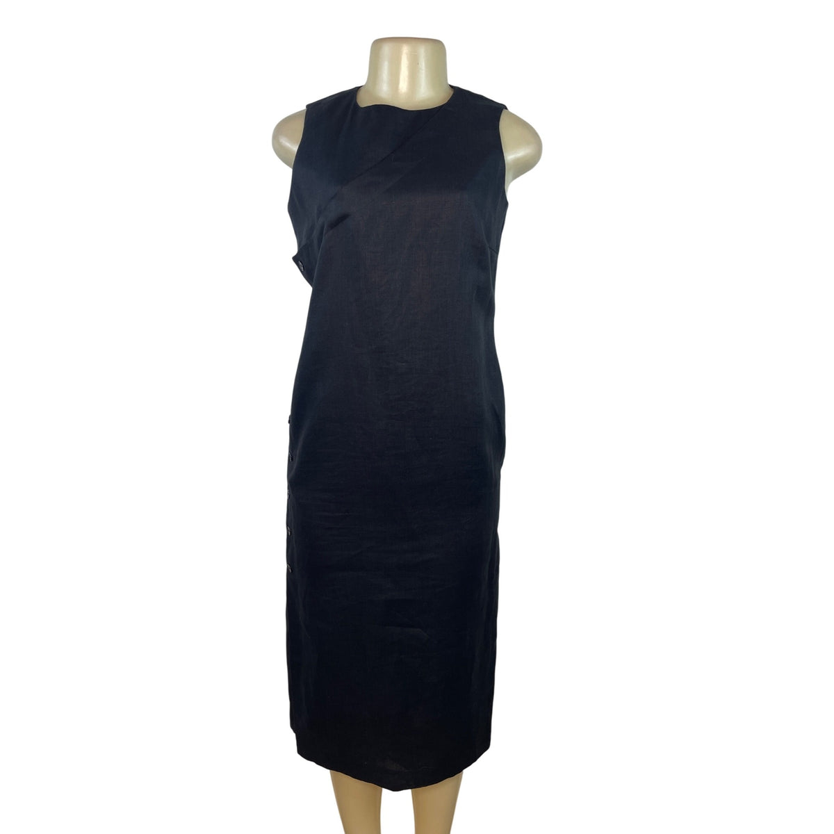 Talbots Women’s Black Sleeveless Shift Midi Dress With Side Buttons Sz 6