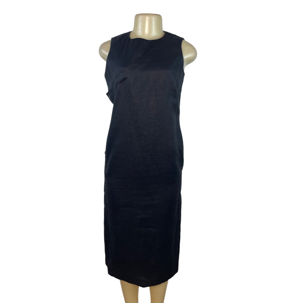 Talbots Women’s Black Sleeveless Shift Midi Dress With Side Buttons Sz 6