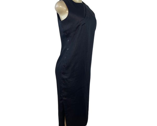 Talbots Women’s Black Sleeveless Shift Midi Dress With Side Buttons Sz 6