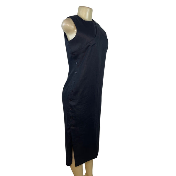 Talbots Women’s Black Sleeveless Shift Midi Dress With Side Buttons Sz 6
