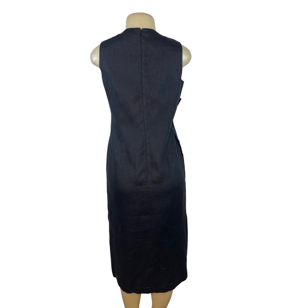 Talbots Women’s Black Sleeveless Shift Midi Dress With Side Buttons Sz 6
