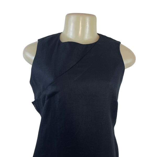 Talbots Women’s Black Sleeveless Shift Midi Dress With Side Buttons Sz 6