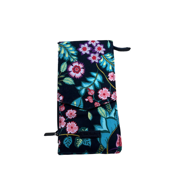 Vera Bradley Womens Black Fabric Floral Crossbody Wallet Small Bag Adjustable Strap