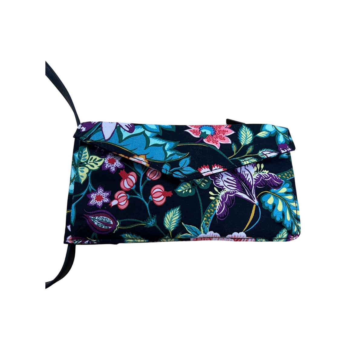 Vera Bradley Womens Black Fabric Floral Crossbody Wallet Small Bag Adjustable Strap
