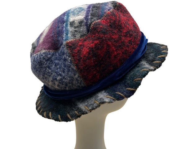 Vintage 1995 Y2K Handmade Patchwork Wool Bucket Hat By Crispina Ffrench One Size