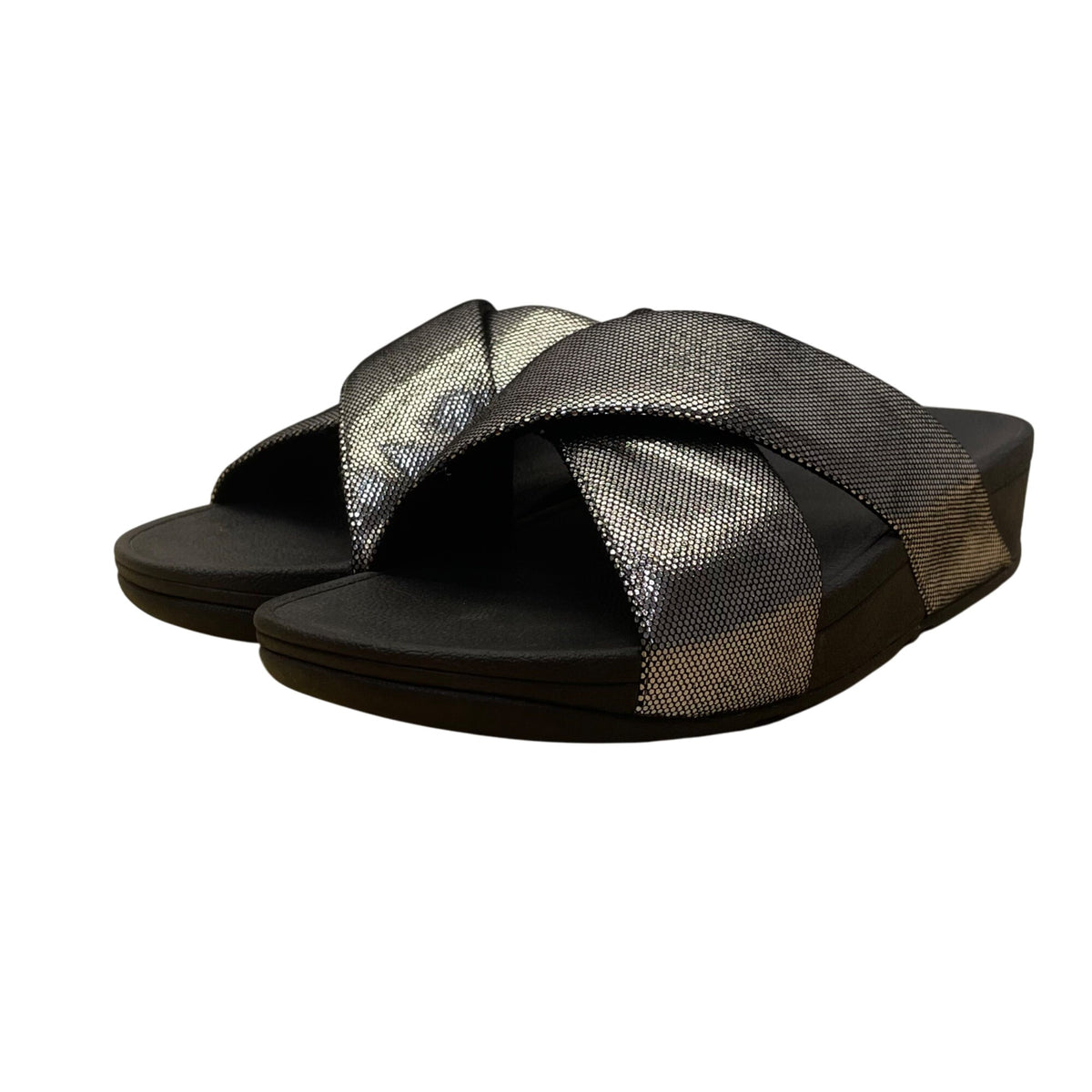 Fitflop Women’s Black Metallic Cross Strap Lightweight Sandals Size 8