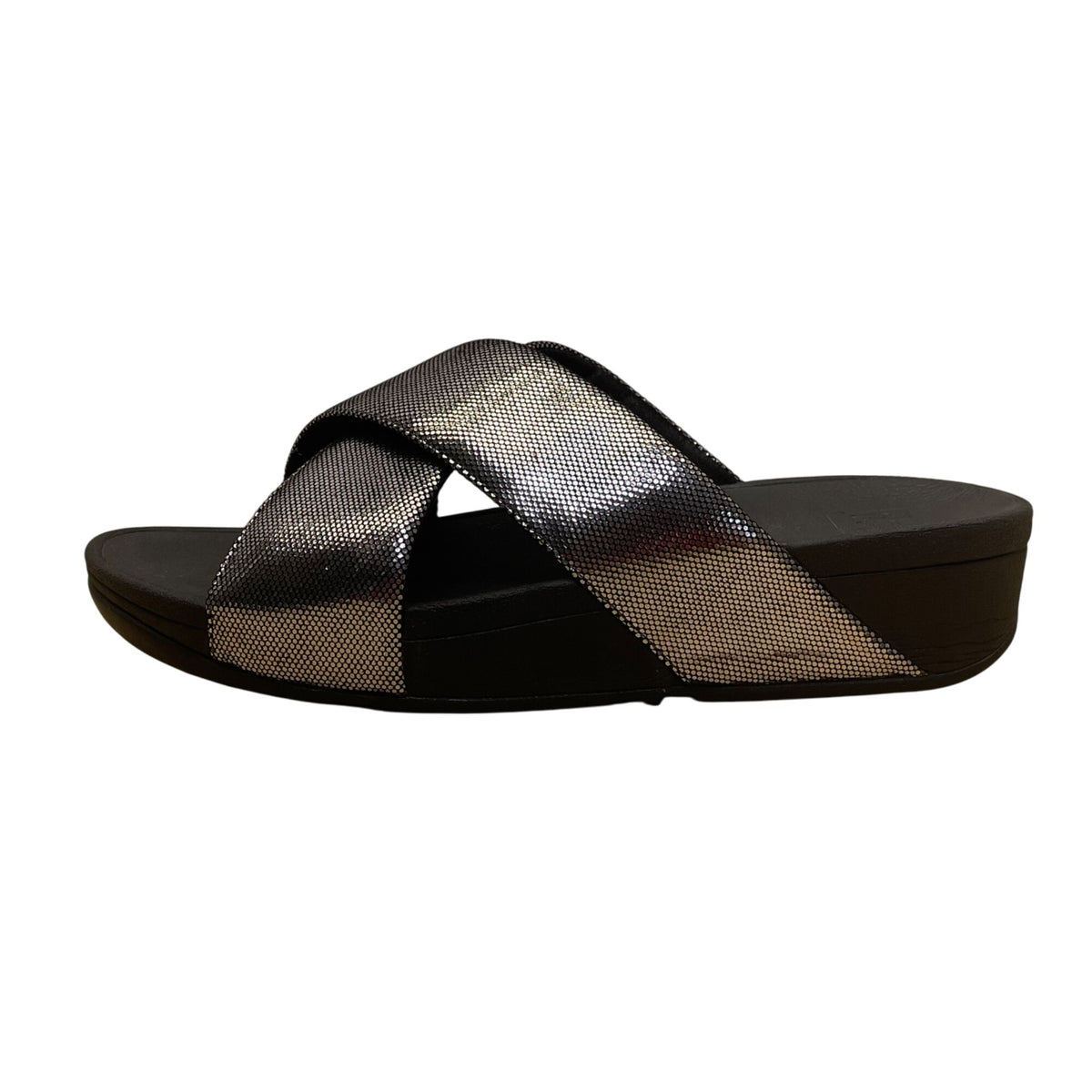 Fitflop Women’s Black Metallic Cross Strap Lightweight Sandals Size 8
