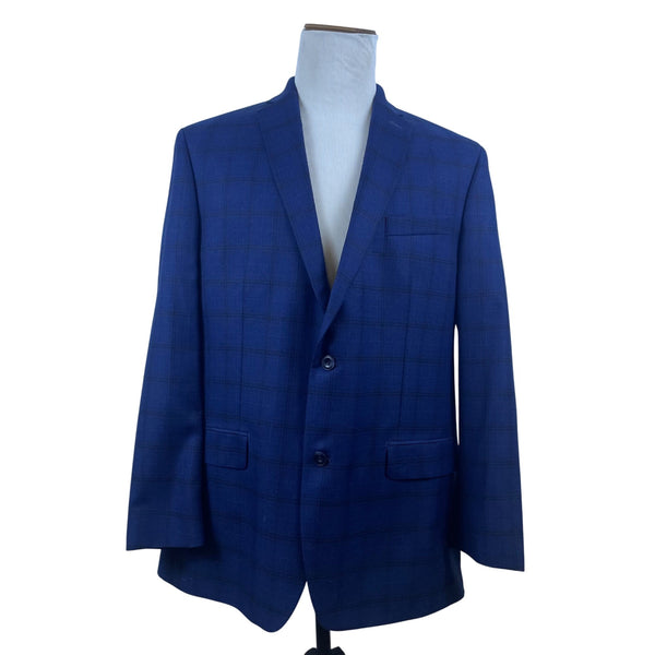 Michael Kors Mens Blue Plaid Polyester Rayon Blazer Jacket 44L 2-Button