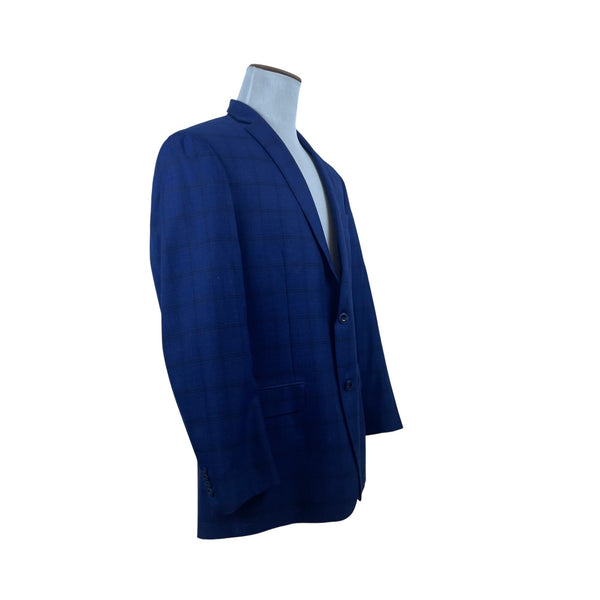 Michael Kors Mens Blue Plaid Polyester Rayon Blazer Jacket 44L 2-Button
