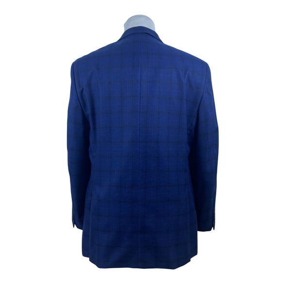 Michael Kors Mens Blue Plaid Polyester Rayon Blazer Jacket 44L 2-Button