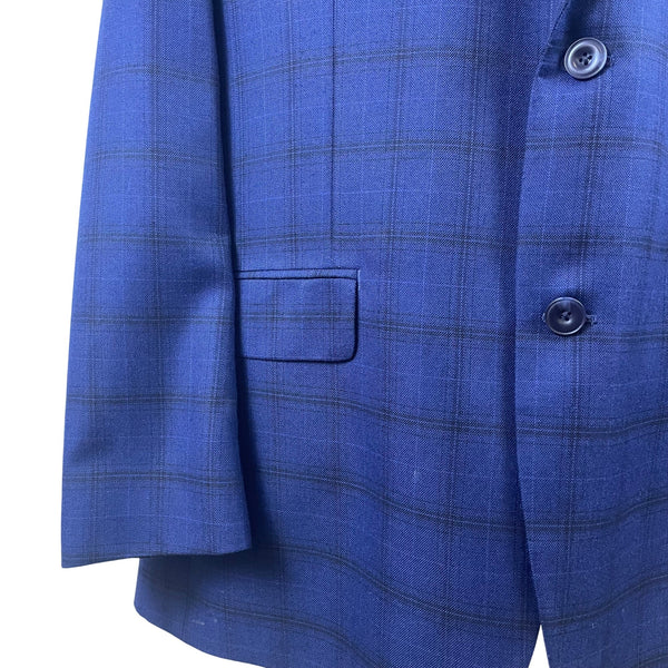 Michael Kors Mens Blue Plaid Polyester Rayon Blazer Jacket 44L 2-Button
