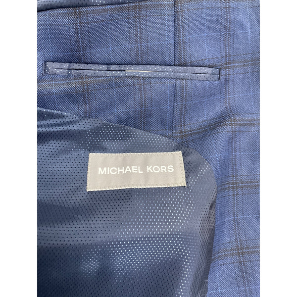 Michael Kors Mens Blue Plaid Polyester Rayon Blazer Jacket 44L 2-Button
