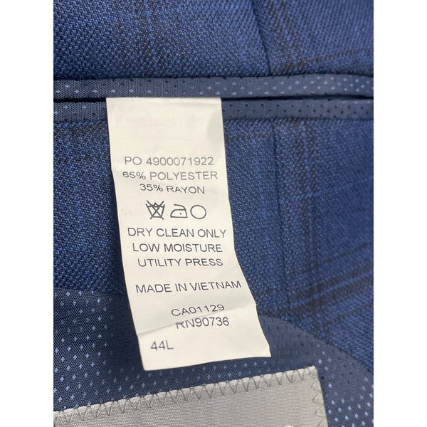 Michael Kors Mens Blue Plaid Polyester Rayon Blazer Jacket 44L 2-Button