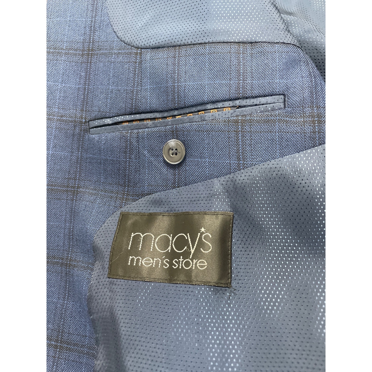 Michael Kors Mens Blue Plaid Polyester Rayon Blazer Jacket 44L 2-Button