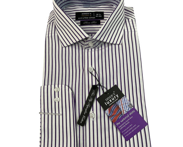 Diners Luxury Slim Fit Striped Mens Shirt Button-Up Sz 16.5" 41-42