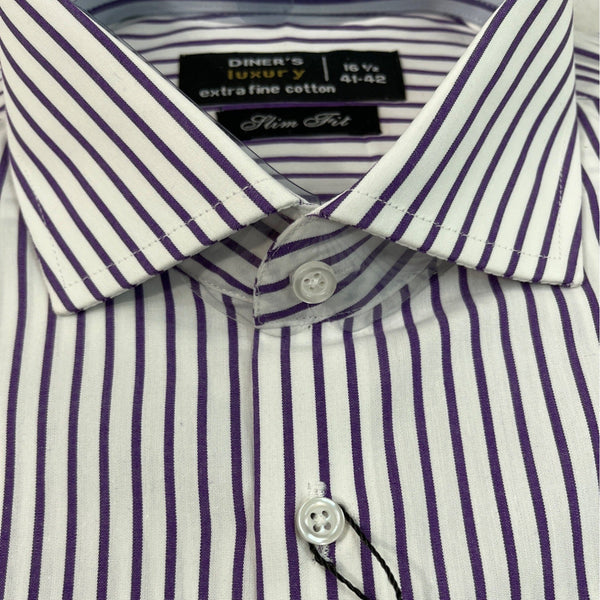 Diners Luxury Slim Fit Striped Mens Shirt Button-Up Sz 16.5" 41-42