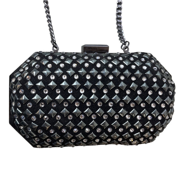 H&M Women's Black Studs and Rhinestone Crossbody Evening Clutch Sz S - EUC