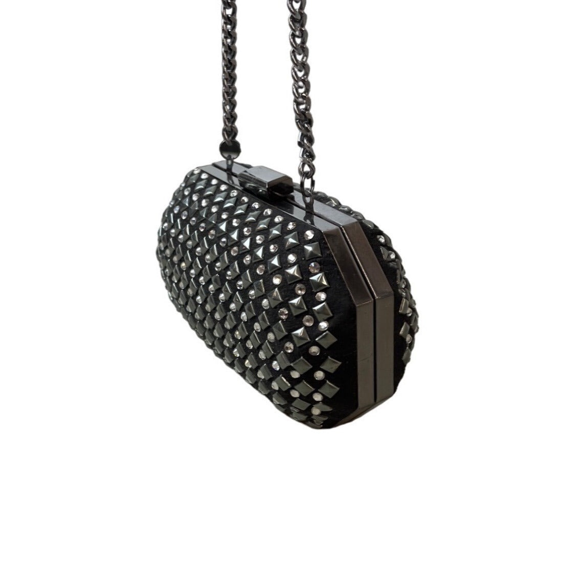 H&M Women's Black Studs and Rhinestone Crossbody Evening Clutch Sz S - EUC