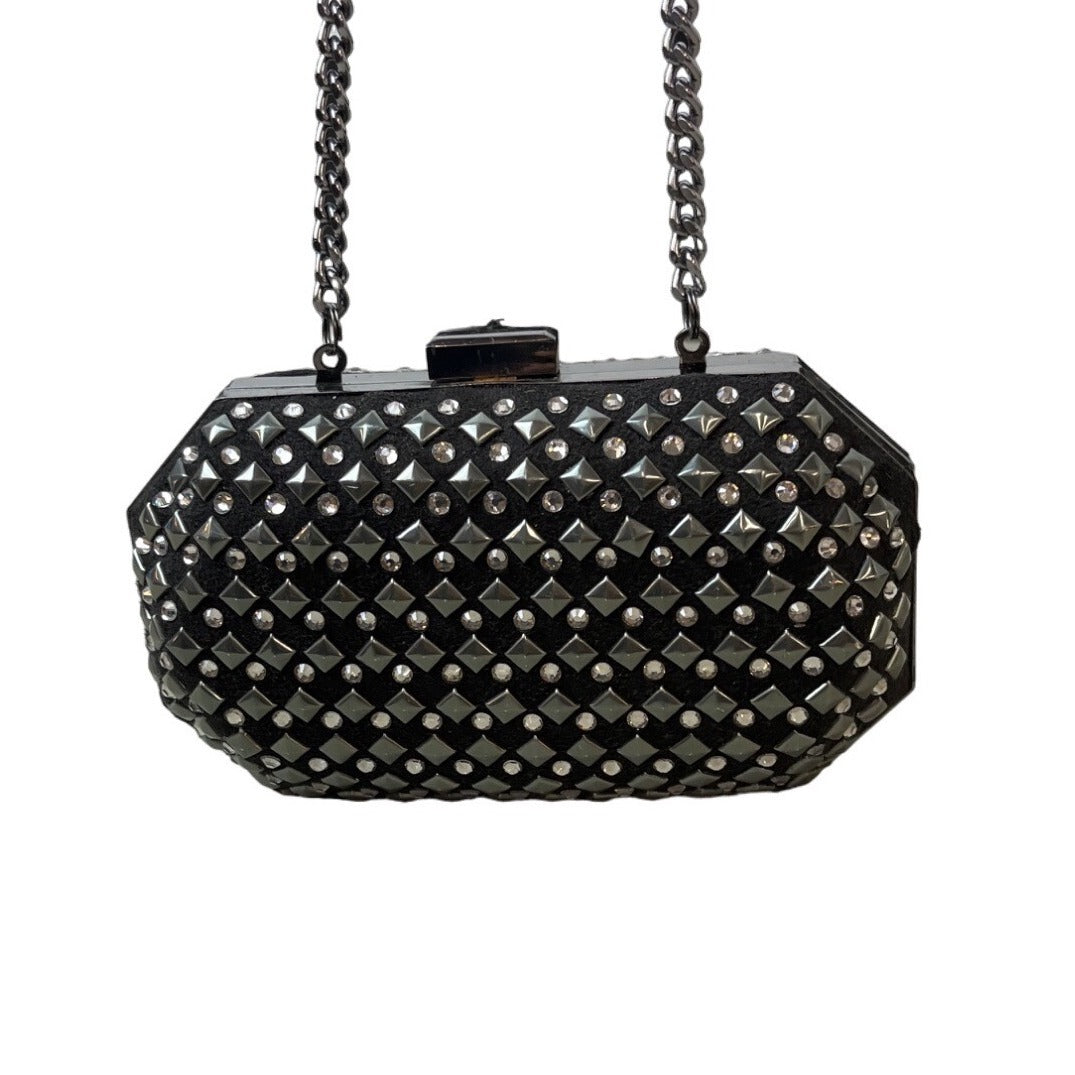 H&M Women's Black Studs and Rhinestone Crossbody Evening Clutch Sz S - EUC