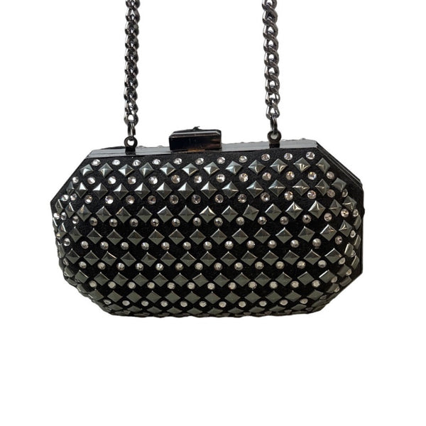 H&M Women's Black Studs and Rhinestone Crossbody Evening Clutch Sz S - EUC