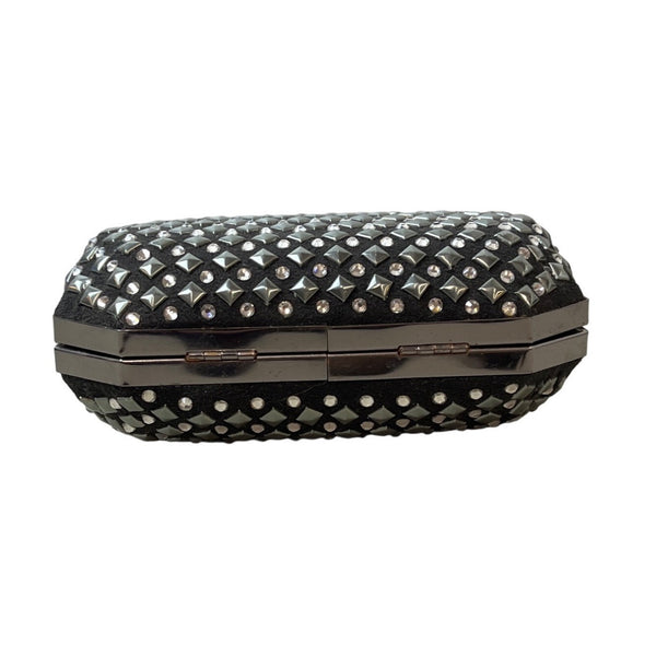 H&M Women's Black Studs and Rhinestone Crossbody Evening Clutch Sz S - EUC