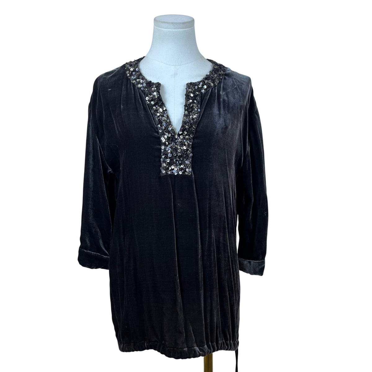 Garnet Hill Womens Grey Blouse With Sequin Neckline Size 04 Tunic Style