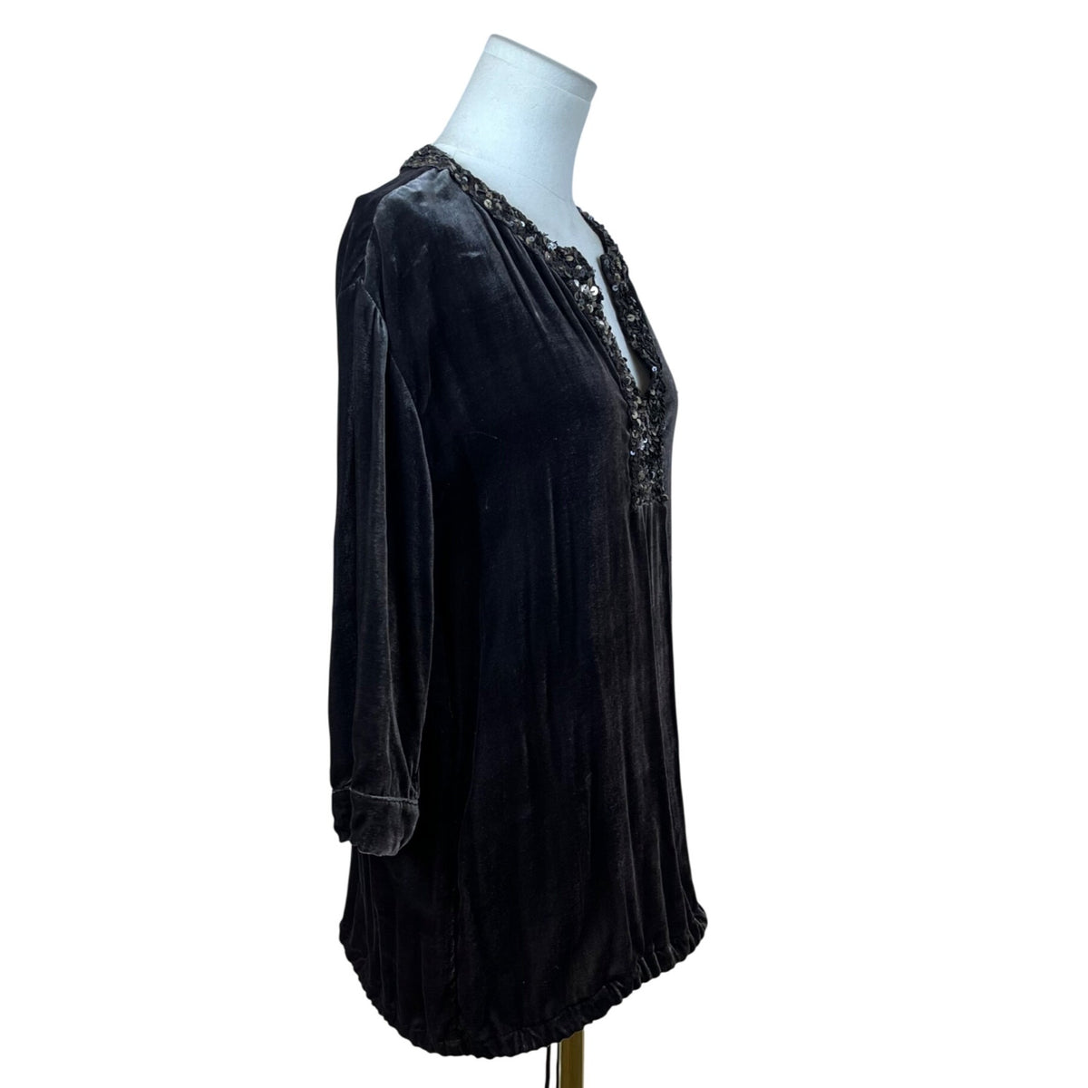 Garnet Hill Womens Grey Blouse With Sequin Neckline Size 04 Tunic Style