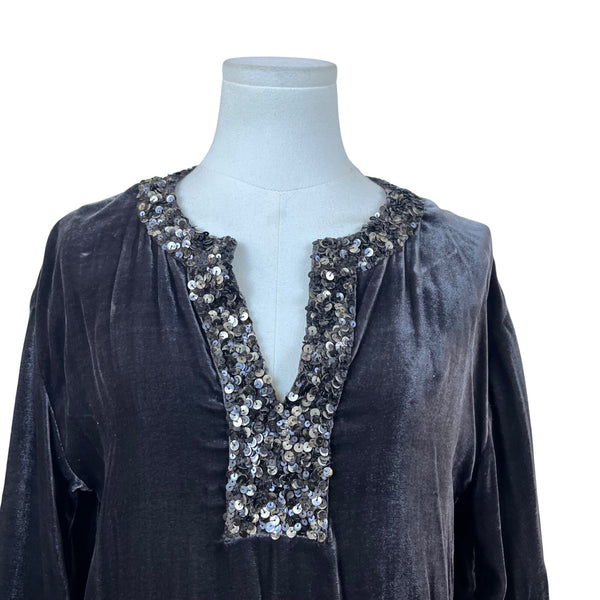 Garnet Hill Womens Grey Blouse With Sequin Neckline Size 04 Tunic Style