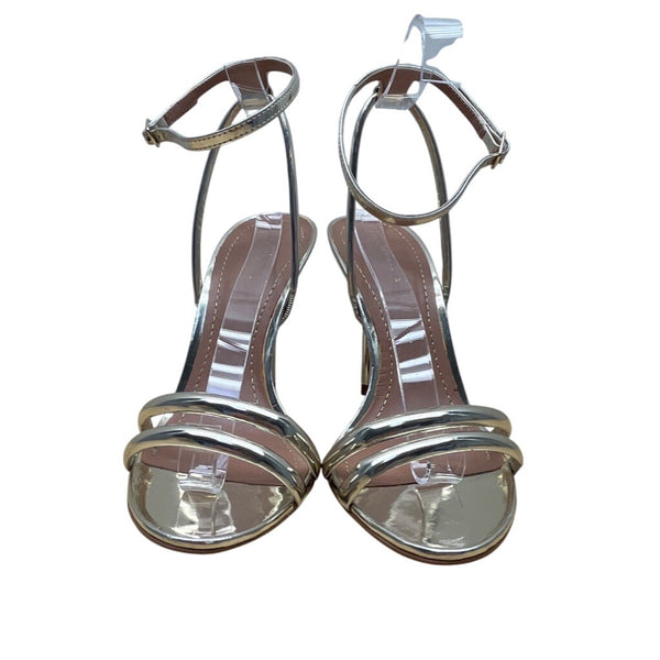 Zara Woman Metallic Gold Ankle Strap Heeled Sandals Size US 8