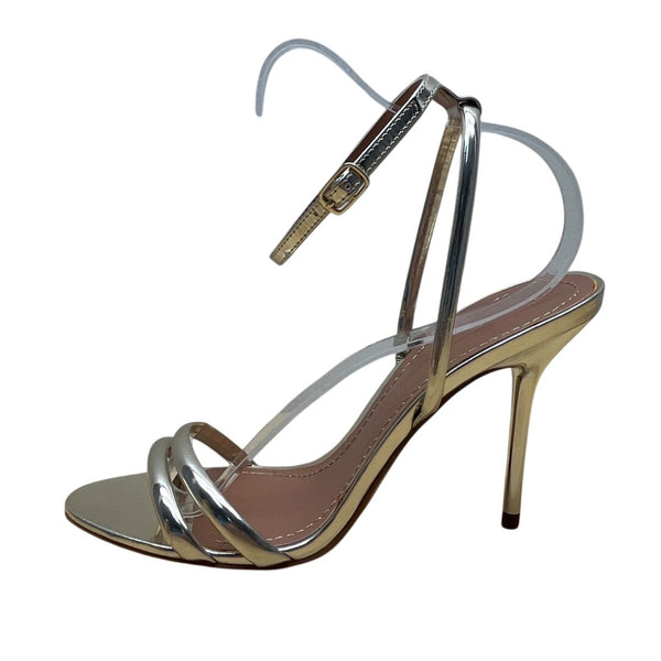 Zara Woman Metallic Gold Ankle Strap Heeled Sandals Size US 8