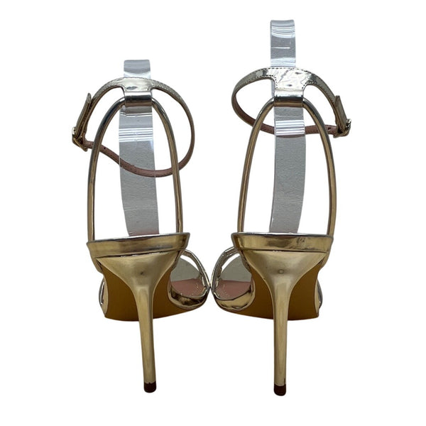Zara Woman Metallic Gold Ankle Strap Heeled Sandals Size US 8