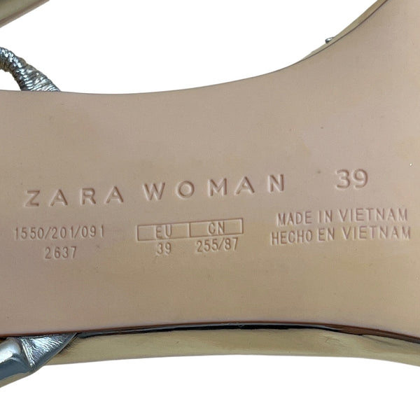 Zara Woman Metallic Gold Ankle Strap Heeled Sandals Size US 8