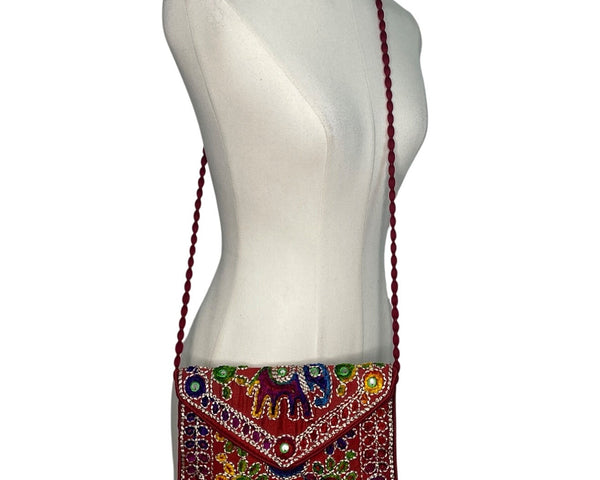 Handmade Embroidered Multicolor Strap Fold-Over Closure Shoulder Crossbody Bag