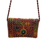 Handmade Embroidered Multicolor Strap Fold-Over Closure Shoulder Crossbody Bag