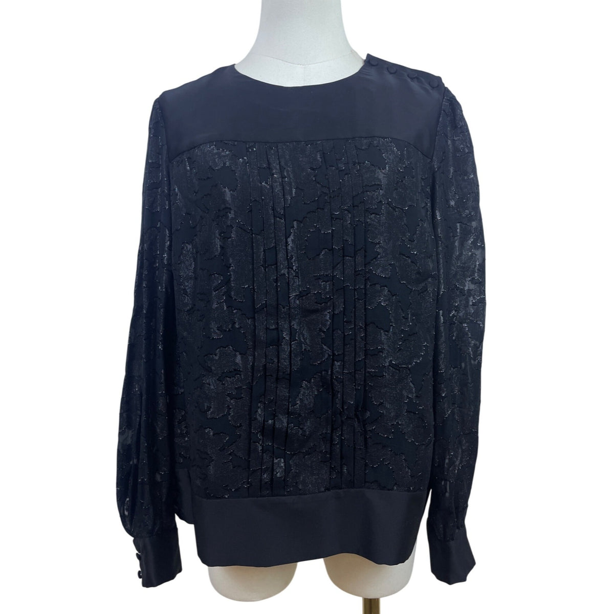 Jones New York Black Long Sleeve Button Shoulder Blouse For Women Sz 8