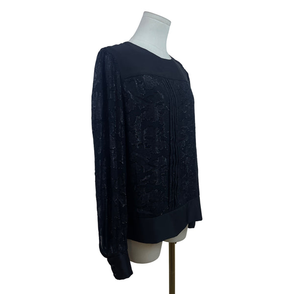 Jones New York Black Long Sleeve Button Shoulder Blouse For Women Sz 8