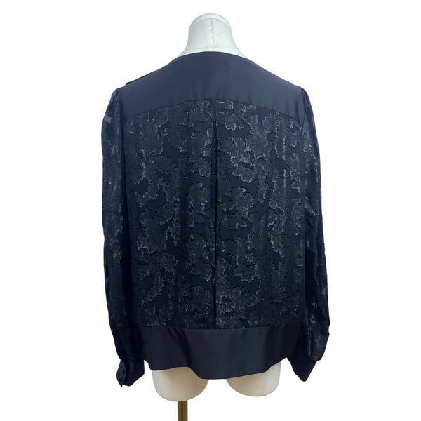 Jones New York Black Long Sleeve Button Shoulder Blouse For Women Sz 8