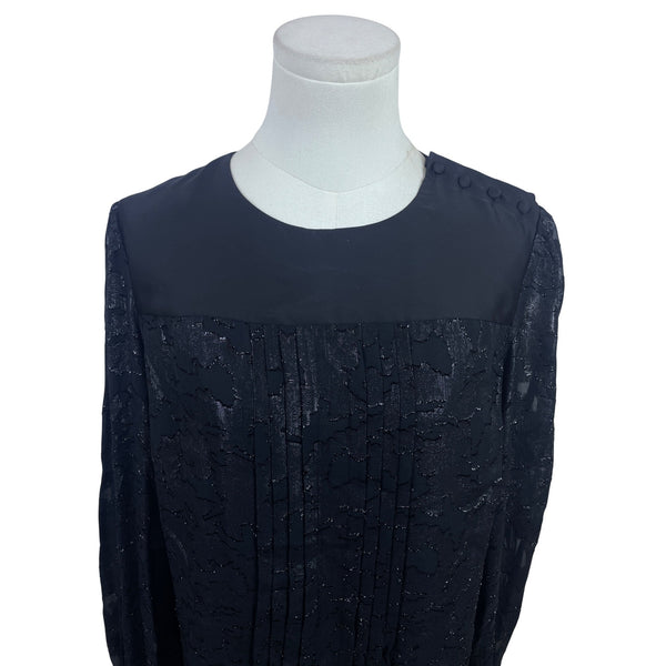 Jones New York Black Long Sleeve Button Shoulder Blouse For Women Sz 8