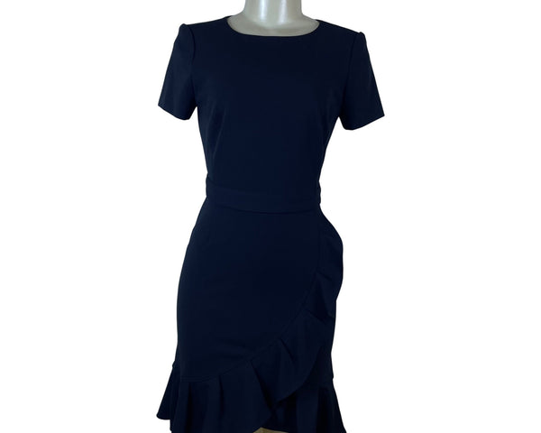 Calvin Klein Women’s Black Polyester Short-Sleeve Ruffle Hem Belted Dress Size 2