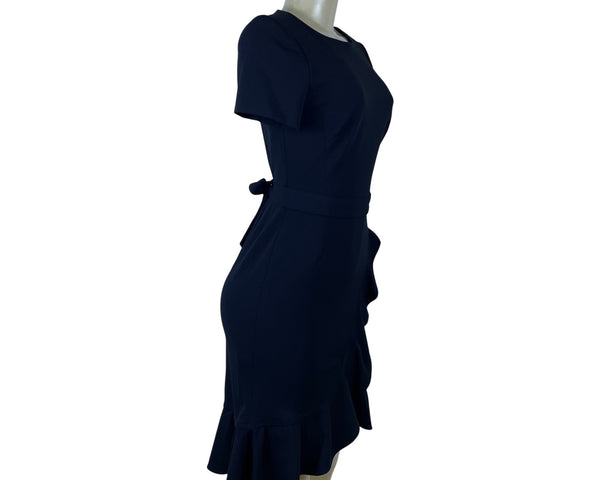 Calvin Klein Women’s Black Polyester Short-Sleeve Ruffle Hem Belted Dress Size 2