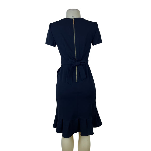 Calvin Klein Women’s Black Polyester Short-Sleeve Ruffle Hem Belted Dress Size 2