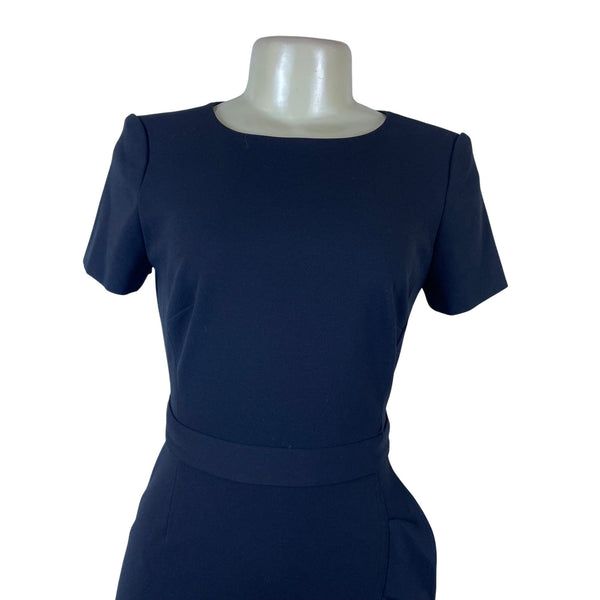 Calvin Klein Women’s Black Polyester Short-Sleeve Ruffle Hem Belted Dress Size 2