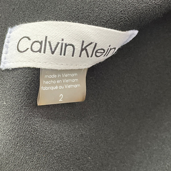 Calvin Klein Women’s Black Polyester Short-Sleeve Ruffle Hem Belted Dress Size 2