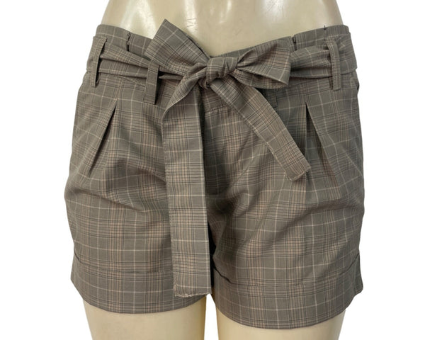 Banana Republic Women's Brown Plaid High-Waisted Shorts With Tie-Belt Sz 6 - New