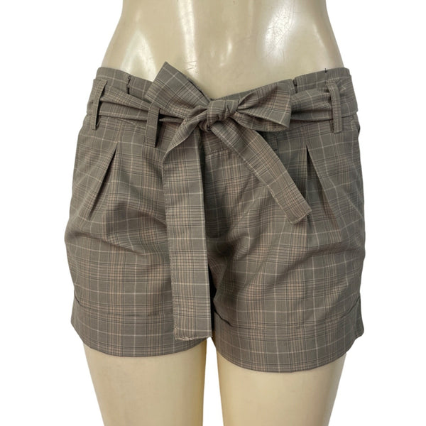 Banana Republic Women's Brown Plaid High-Waisted Shorts With Tie-Belt Sz 6 - New