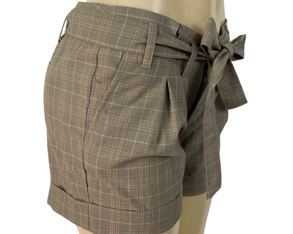 Banana Republic Women's Brown Plaid High-Waisted Shorts With Tie-Belt Sz 6 - New