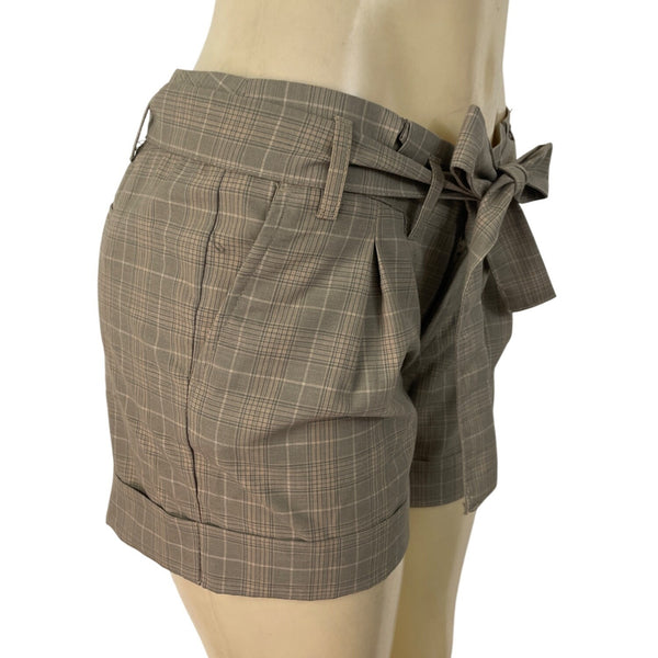 Banana Republic Women's Brown Plaid High-Waisted Shorts With Tie-Belt Sz 6 - New