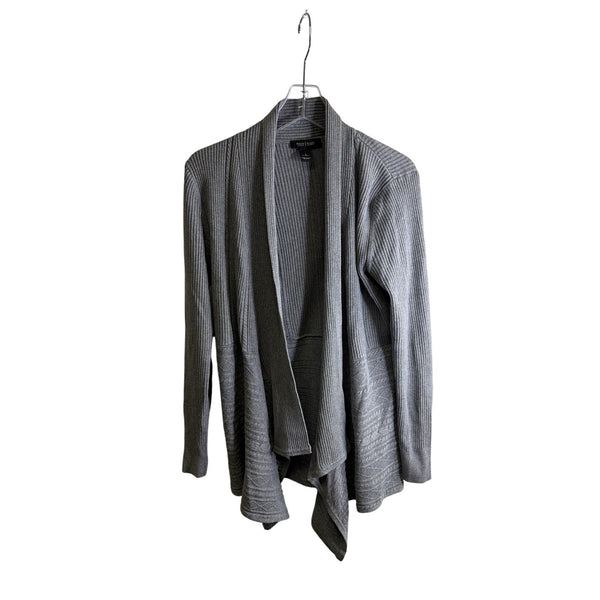 White House Black Market Womens Gray Ribbed Open Front Long Sleeve Cardigan Size L