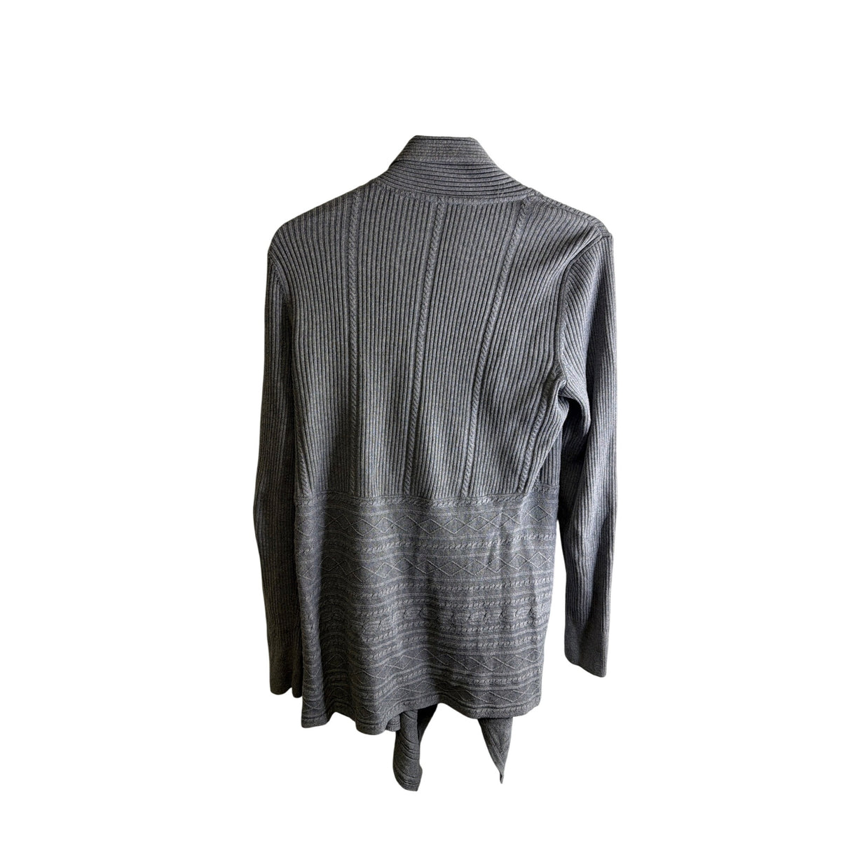 White House Black Market Womens Gray Ribbed Open Front Long Sleeve Cardigan Size L