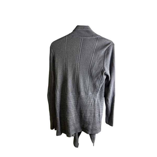 White House Black Market Womens Gray Ribbed Open Front Long Sleeve Cardigan Size L